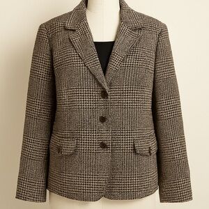Lane Bryant Plaid Houndstooth Blazer Jacket Brown Black Size 24 Plus